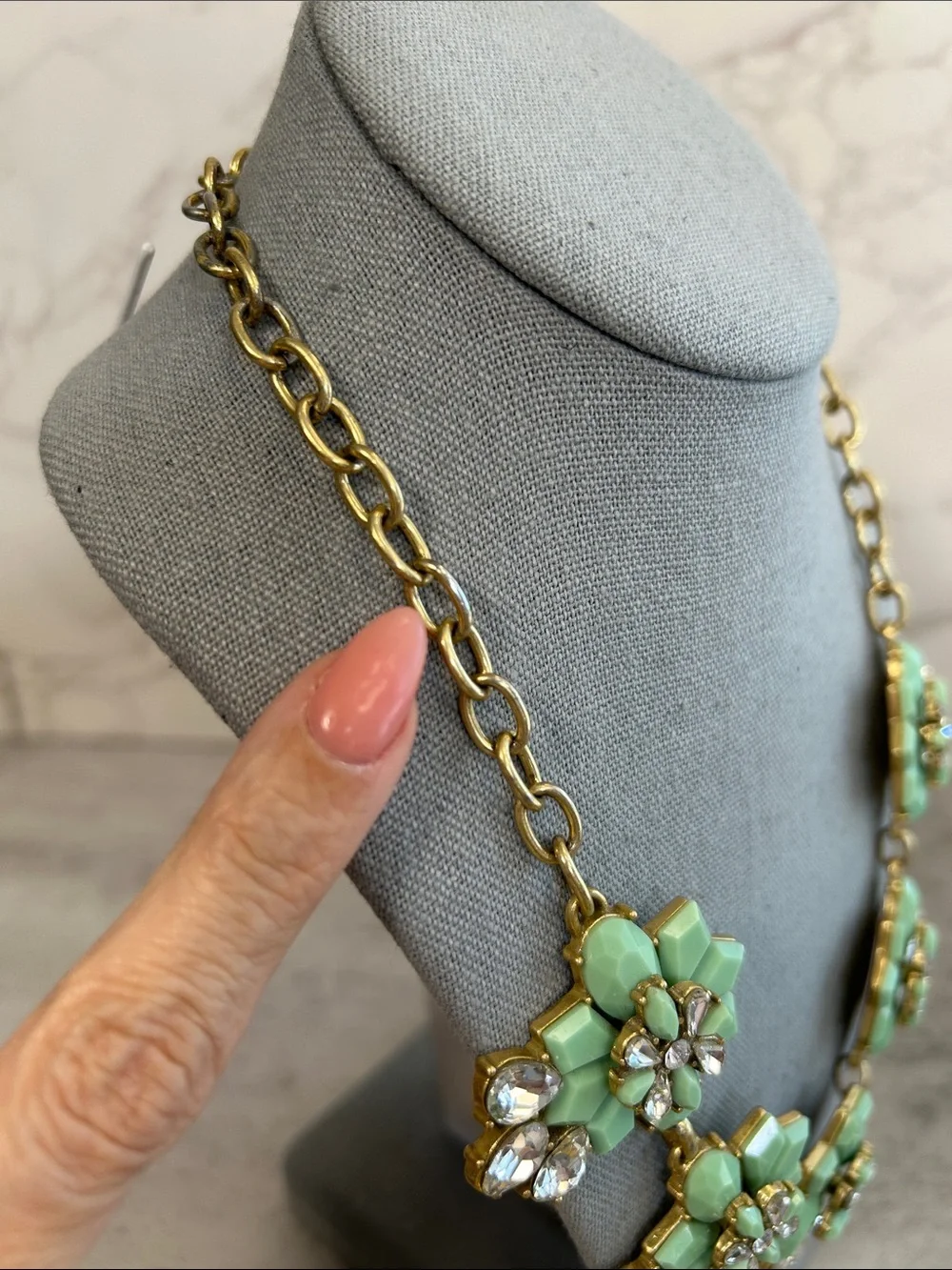J. Crew Mint Green and Gold Floral Statement Necklace